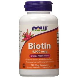 Biotin NOW Foods 5000mcg - 120 wegetariańskich kapsułek